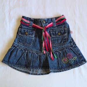 vintage oshkosh b'gosh floral embroidered denim jean skort with ribbons 3x girls